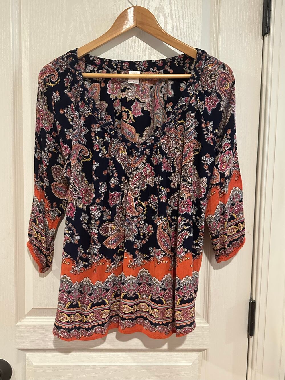Billa Women's Boho size large top flowy bouse navy